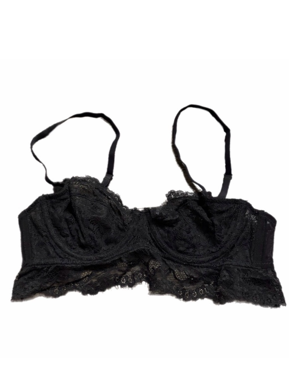 Y2K European Vintage H&M Floral Lace Longline Unlined Bra (Black) Size 34A